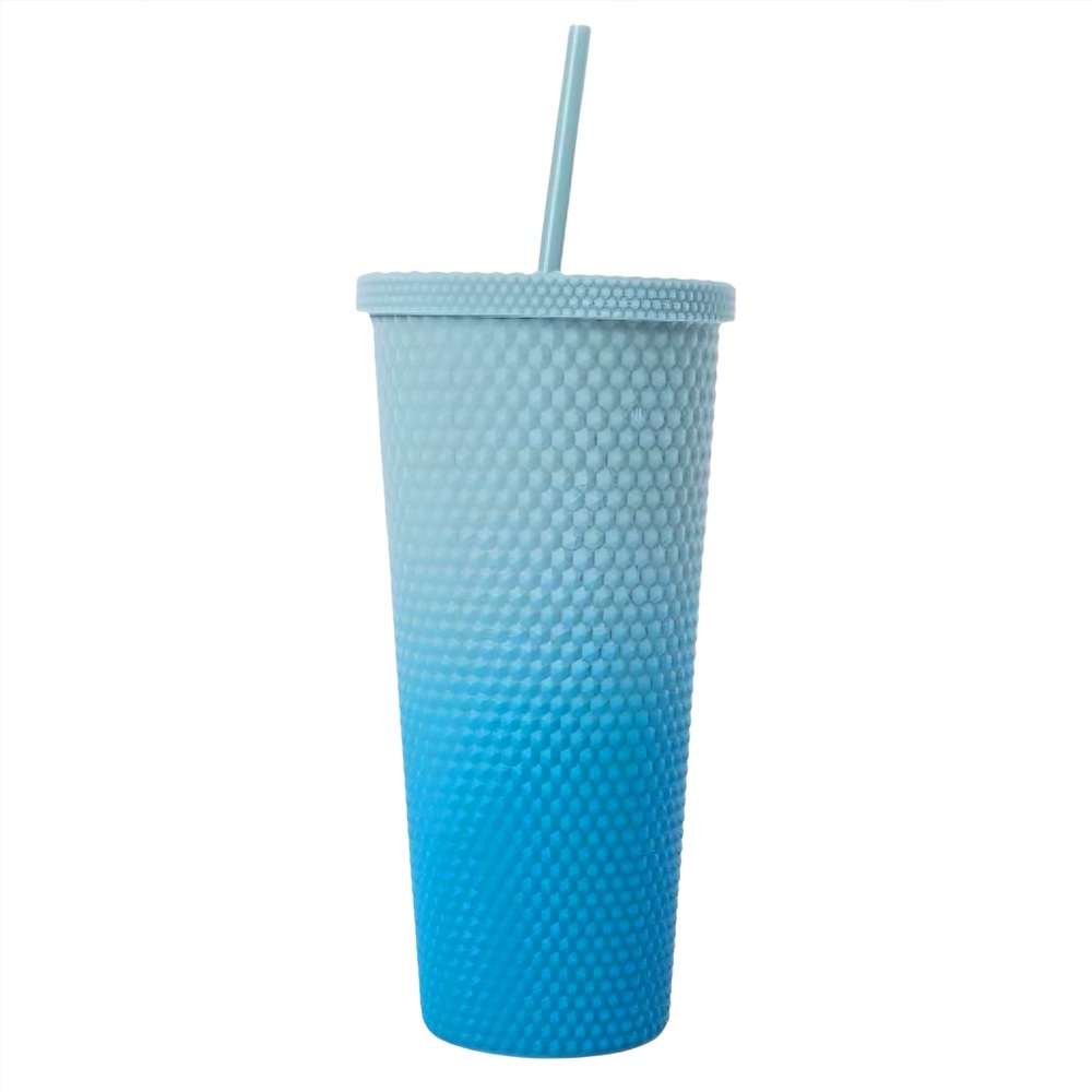 Diamond Textured Blue Gradient Travel Tumbler With Matching Lid & Reusable Straw
